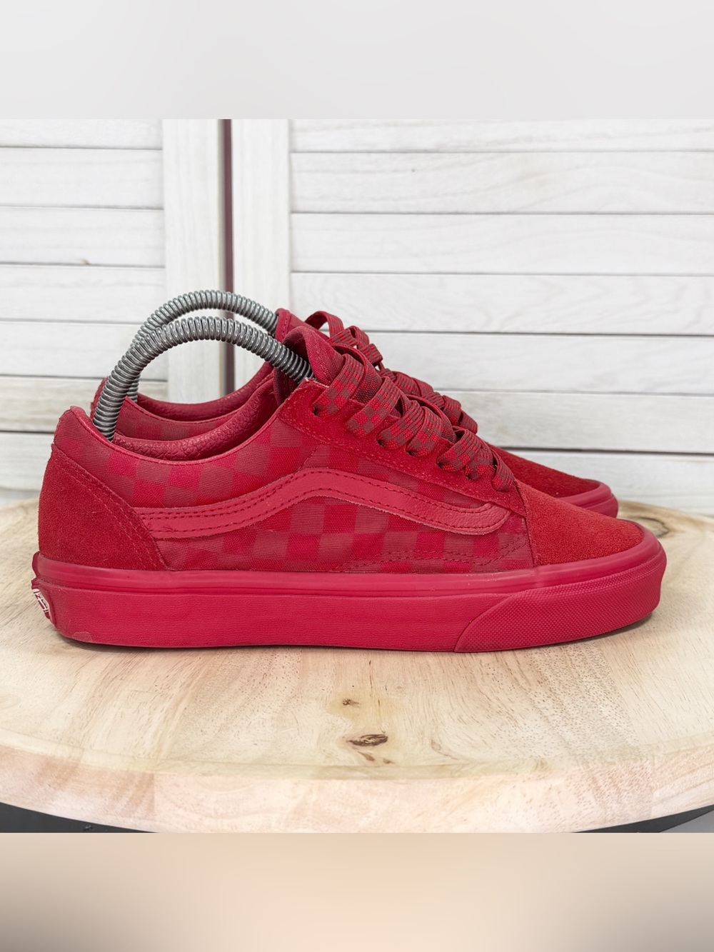 Vans Old Skool Triple Red Checkerboard Lace Up Sneakers Men 6 Women 7.5